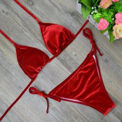 Sexy Velvet Pure Color Simple Three-point Swimsuit..