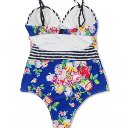 Fashion Sexy Blue Colorful Floral Print One Piece..