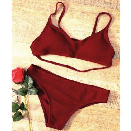 Pure Wine Red Color Back Straps Cross Two Piece..