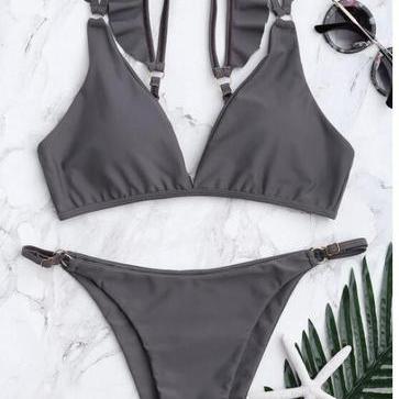 Sexy Fashion Pure Gray Lotus Sleeve Two Straps Two..