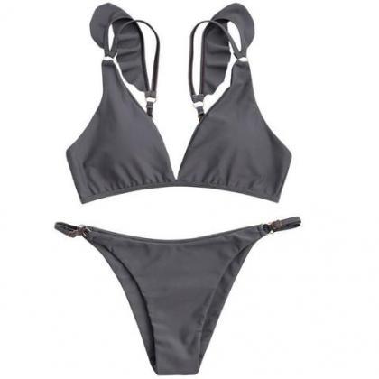 Sexy Fashion Pure Gray Lotus Sleeve Two Straps Two..