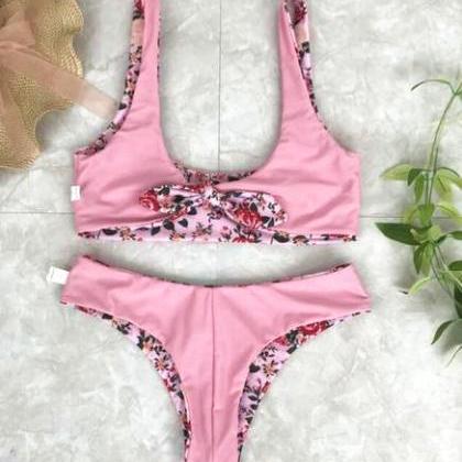 Sexy Cute Pink Floral Print Vest Type Two Side..