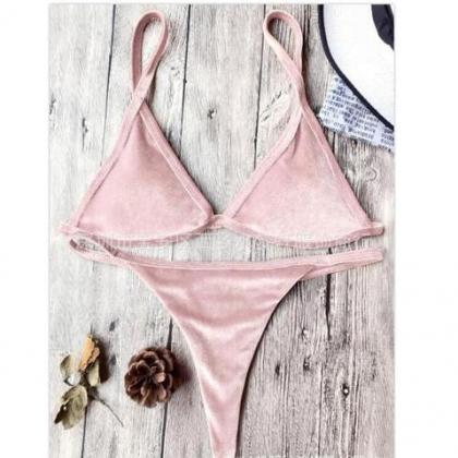 Sexy Simple Small Straps Velvet Pure Color Pink..