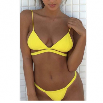 Women Sexy Summer Pure Color Lemon Yellow Straps..