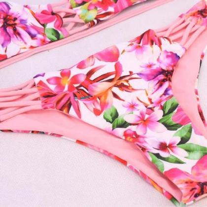 Sexy Fashion Pink Floral Halter Chest And Bottom..