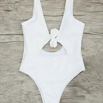 Light Pink Tie-front Cutout One-piece Swimsuit