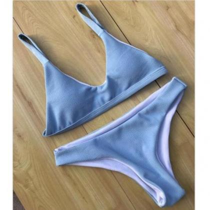Sexy Pure Color Simple Vest Type Thong Bottom Two..