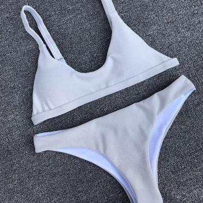 Sexy Pure Color Simple Vest Type Thong Bottom Two..
