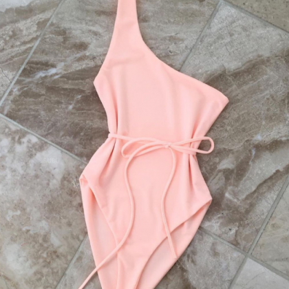 Mustard Yellow One-shoulder One-piece Swimsuit..