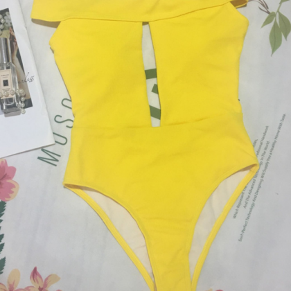 Integrated Swimsuit Hollowed Out Bikini Solid..