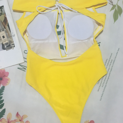 Integrated Swimsuit Hollowed Out Bikini Solid..