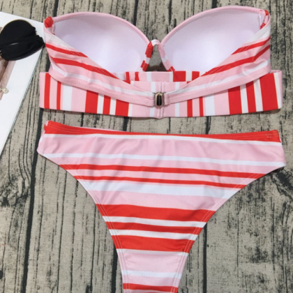 Red Stripe Two Piece Swimwear Bathsuit Bikinis