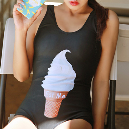 Cute Black Ice-cream One Piece Sexy Swimwear..