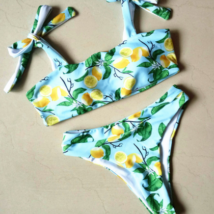 Lemon Two Piece Vest Bow Bikinis Swimwear Bathsuit on Luulla