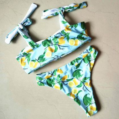 Lemon Two Piece Vest Bow Bikinis Swimwear Bathsuit