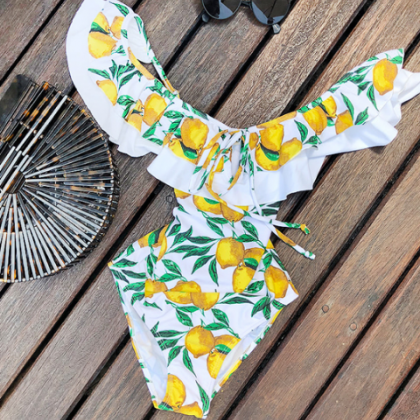 Lemon One Piece Bow Yellow Swimwear Bikinis