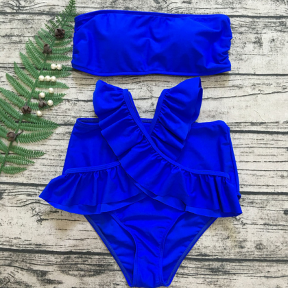 One-piece Bikini Solid Color Breast Wipe Swimsuit..