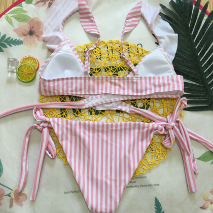 Striped Printed Bikini For Ladies With Flounce..
