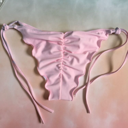 Pink Flower Bikini Plain Color Lashing Swimsuit..