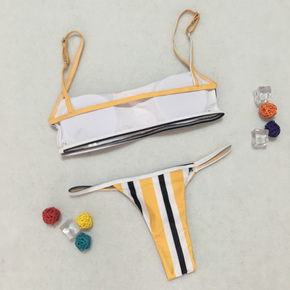 Striped Print Bikini Halter Swimsuit For Women..