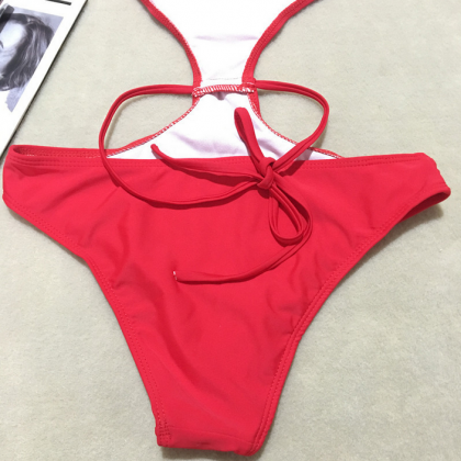 Style Solid Color One-piece Bikini Lace Swimsuit..