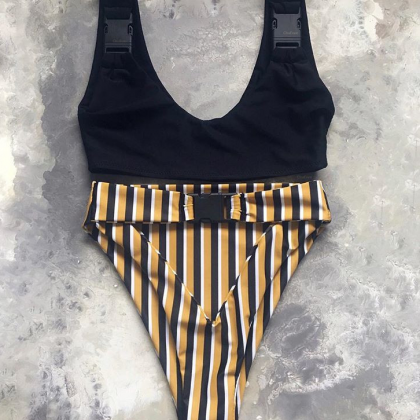 Pop Sexy Striped High-waisted Bathing Suit
