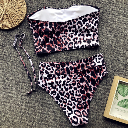 Burned Chest High Waist Leopard Print Bikini