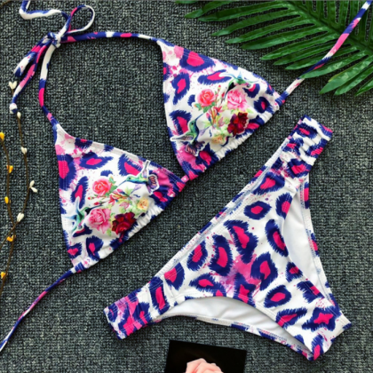 Pop Lady Sexy Purple Leopard Print Bikini