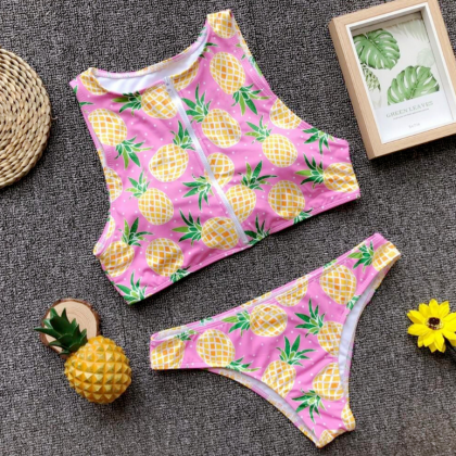 Pineapple, print, zipper, ladies 'b..
