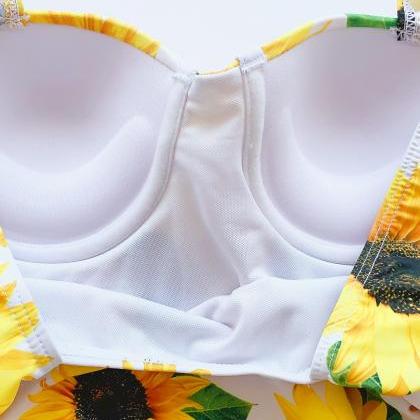 One Piece Swimsuit Sunflower Printed Bikini..