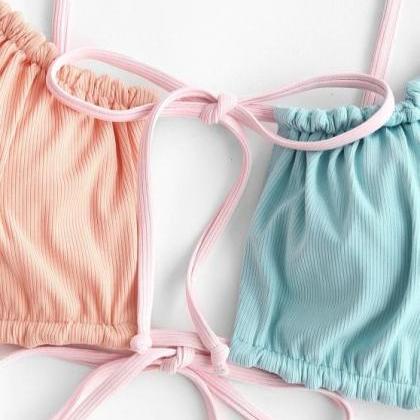 Color Matching Bra Strap Split Bikini Swimsuit Set