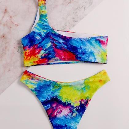 Starry Sky Print Tie-dye Sexy Triangle Bikini
