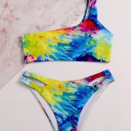 Starry Sky Print Tie-dye Sexy Triangle Bikini