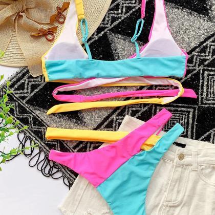 Swimsuit Color Matching Bikini Strap Swimsuit
