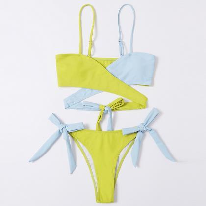 Summer Style Cross Lace Swimsuit Solid Color..