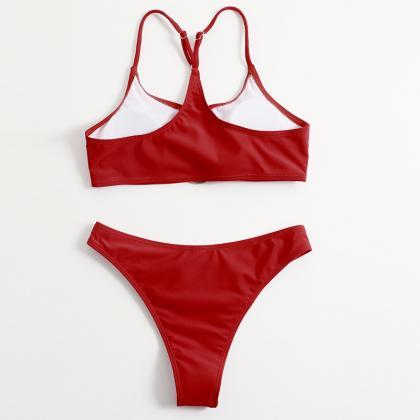 Solid Color Swimsuit Split Female Bikini Summer..