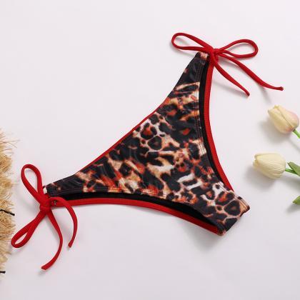 Sexy Leopard Print Swimsuit Split Strap Swimsuit..