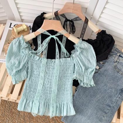 Summer Style All-match Lace Straps Folds Slim..