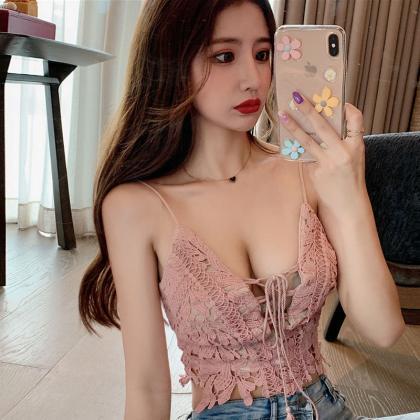 Women's Sexy V-neck Lace Hollow Hook..
