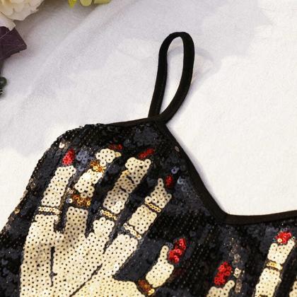 The Outer Wear Palm Embroidered Sequined Sling..