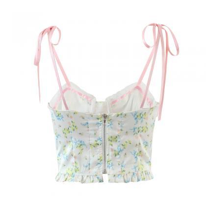 Sexy Mesh Stitching Small Floral Suspender Short..