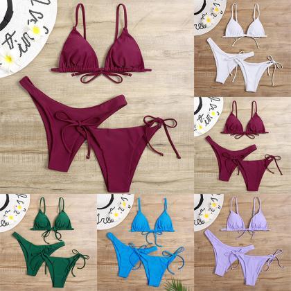 Sexy Bikini Solid Color Three Piece Swimsuit For..