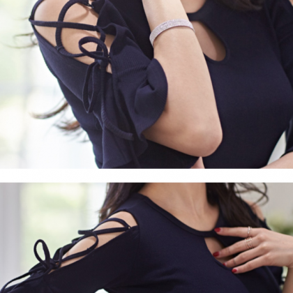 Cut Out Flared Sleeves At Chest, Slim Skirt,..