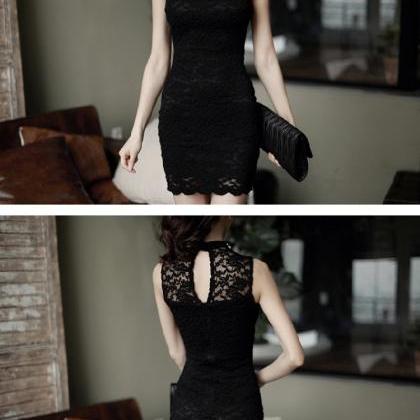 Beaded Sleeveless Slim Dress With Buttocks And..