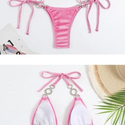 Swimsuit Sexy Strap Solid Color Female Split..