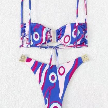 Sexy Bikini Set All-round Print Cut Bra U Button..