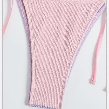 Color-blocking Swimsuit Pink Purple Bikini Sexy..