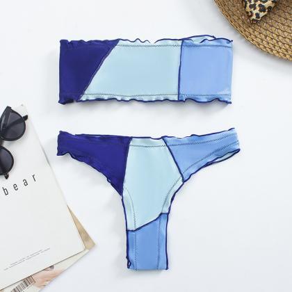 Connected To Color-blocking Split Swimsuit