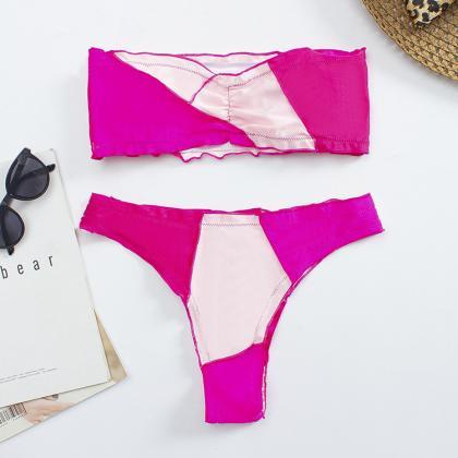 Connected To Color-blocking Split Swimsuit