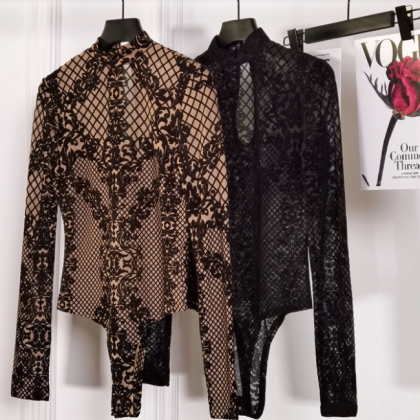 New inner-laid mesh lace shirt with..